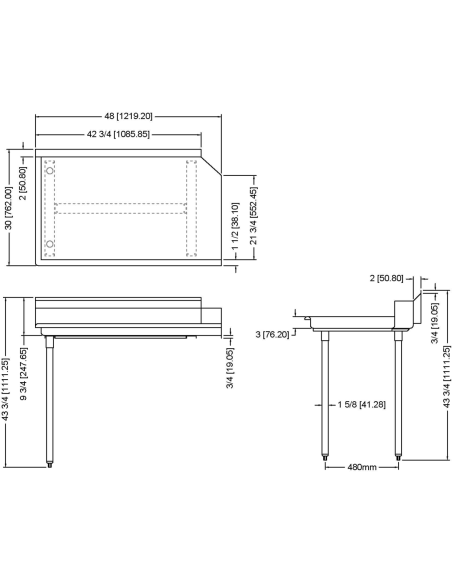 Commercial Stainless steel Pass Through Dishwasher Table Left 1219mm Width | Stalwart CDT48L