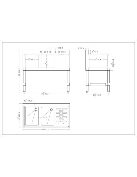 Commercial Sink Stainless steel 2 Bowl Right side Drain board | Stalwart DA-BS2T36R