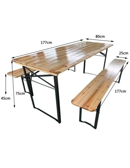 Three Piece Foldable Beer Table and Bench Set, Wooden Outdoor Garden Furniture 1800mm | Stalwart DA-BT18080 Pack of 2