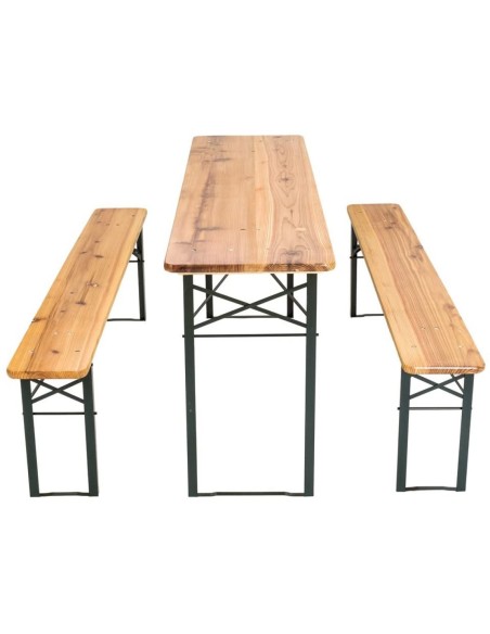 Three Piece Foldable Beer Table and Bench Set, Wooden Outdoor Garden Furniture 1800mm | Stalwart DA-BT18080 Pack of 2