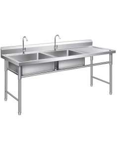 Commercial Double Sink Stainless steel 1400x600x900mm 2 bowl left Splashback | Stalwart DBS14060LEFT