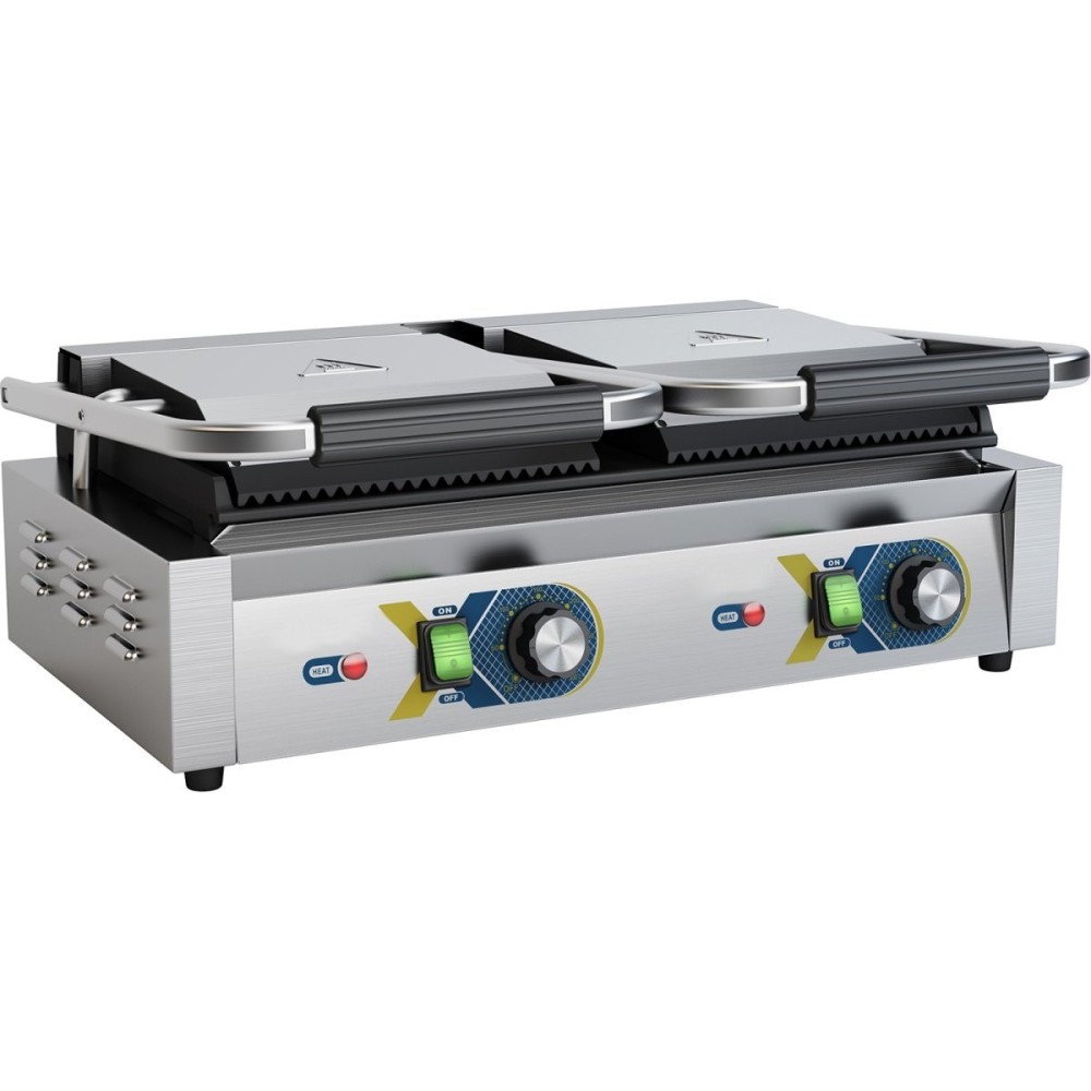 Heavy Duty Panini Contact grill Double Ribbed/Smooth | Stalwart DA-EGD20B