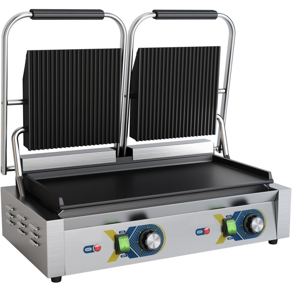 Heavy Duty Panini Contact grill Double Ribbed/Smooth | Stalwart DA-EGD20B