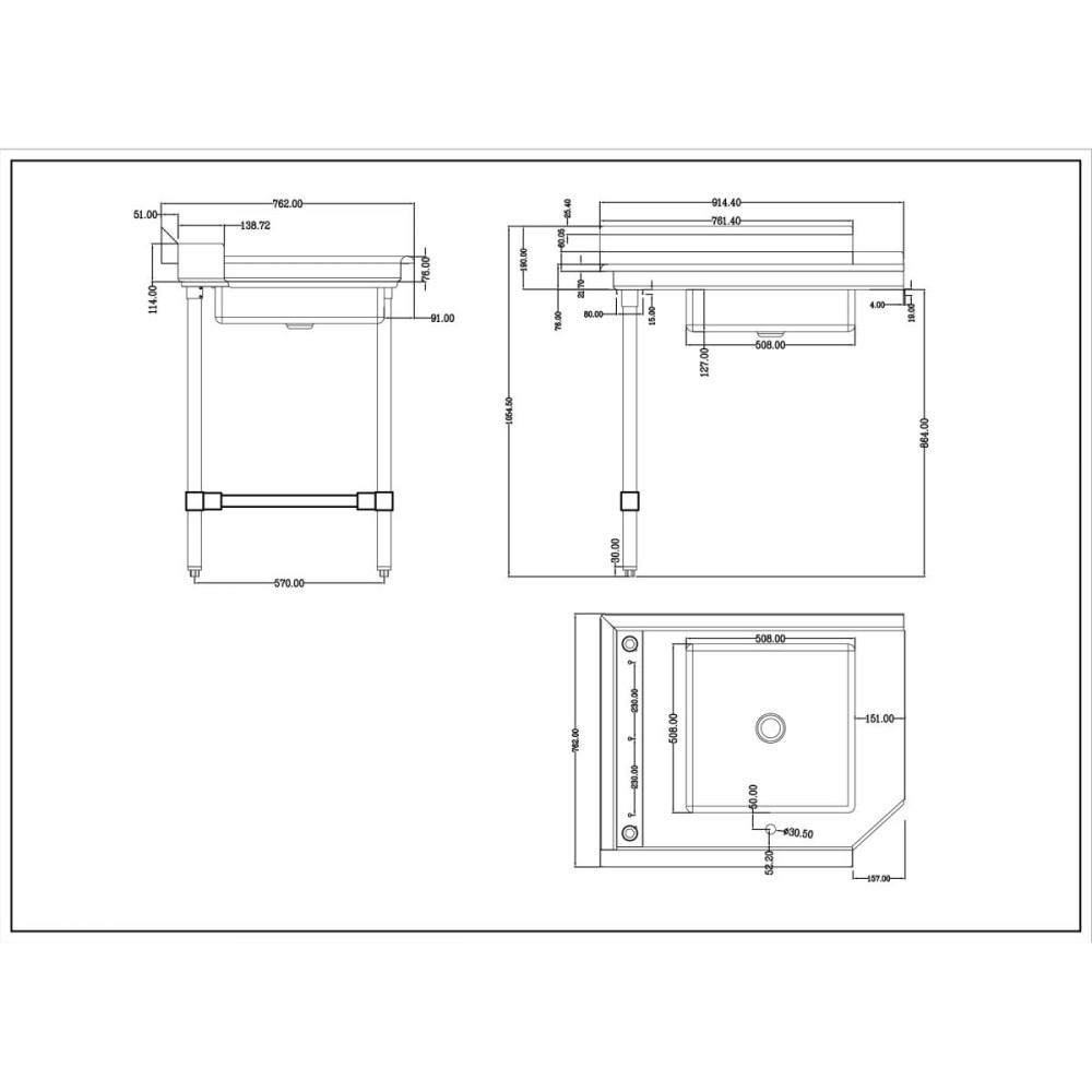 Commercial Stainless steel Pass Through Dishwasher Table with Sink Left 914mm Width | Stalwart DA-DC1T3036LEFTSINK