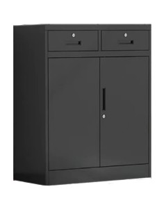 Pack of 2 Commercial Metal Black Storage Cabinet with 2 drawers Lockable 900x400x1090mm | Stalwart DA-MYSC03BLACK