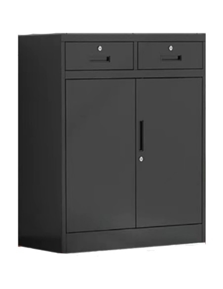 Pack of 2 Commercial Metal Black Storage Cabinet with 2 drawers Lockable 900x400x1090mm | Stalwart DA-MYSC03BLACK