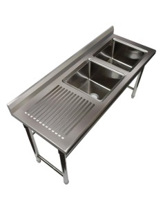 Commercial Sink Stainless steel 1700x600x900mm 2 bowls right Splashback | DA-ST245BR