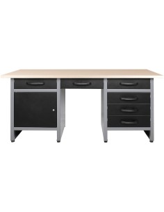 Professional Grey and Black Workshop Workbench with 30mm Wooden Desktop, 6 Drawers and Lockable Door 1600x600x850mm | DA-TC007