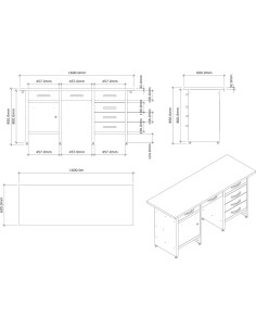 Professional Grey and Black Workshop Workbench with 30mm Wooden Desktop, 6 Drawers and Lockable Door 1600x600x850mm | DA-TC007 2