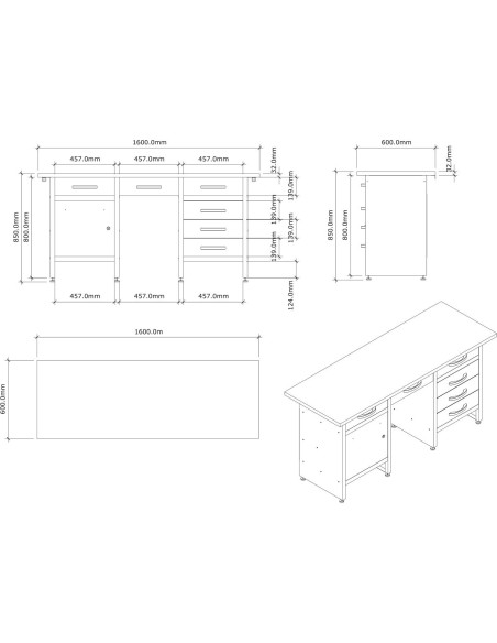 Professional Grey and Black Workshop Workbench with 30mm Wooden Desktop, 6 Drawers and Lockable Door 1600x600x850mm | DA-TC007