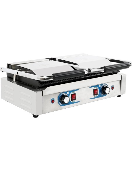 Heavy Duty Twin Panini Contact grill Dual Zone 1.8kW Ribbed | Stalwart DA-MLP813