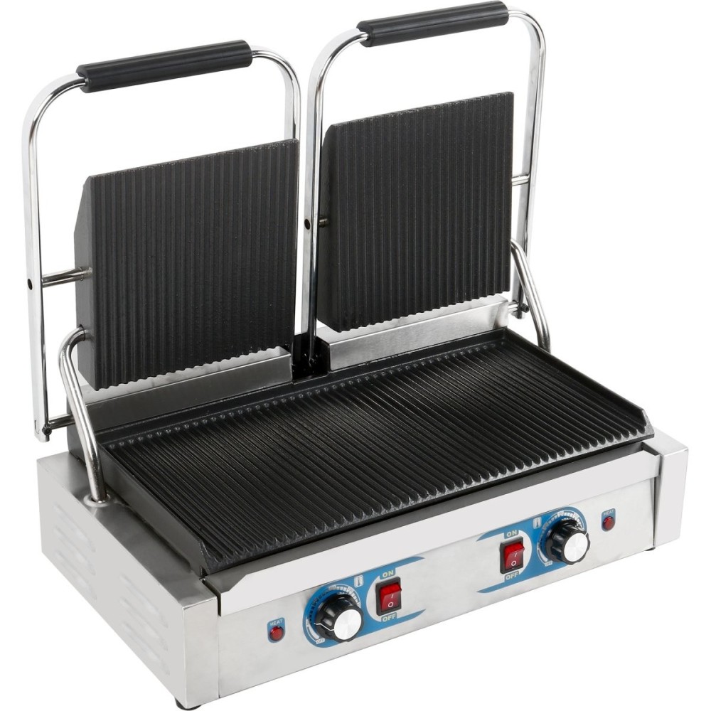 Heavy Duty Twin Panini Contact grill Dual Zone 1.8kW Ribbed | Stalwart DA-MLP813