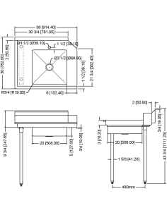 Commercial Stainless steel Pass Through Dishwasher Table with Sink Left 914mm Width | Stalwart SDT36L 2
