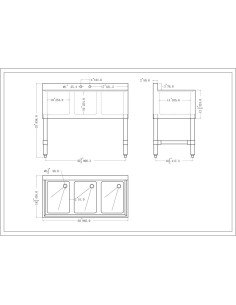 Commercial Sink Stainless steel 3 Bowl | Stalwart DA-BS3T38 2