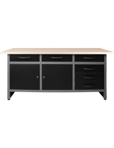 Professional Grey & Black Workshop Workbench with 30mm wooden desktop 6 drawers & 2 lockable doors 1600x600x850mm | DA-TC0