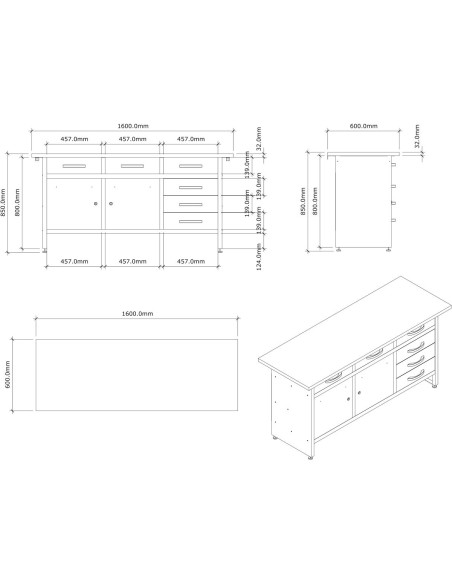 Professional Grey & Black Workshop Workbench with 30mm wooden desktop 6 drawers & 2 lockable doors 1600x600x850mm | DA-TC0