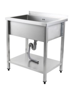Commercial Pot Wash Sink Stainless steel 1 bowl Splashback Bottom shelf 800x700x900mm Square legs | Stalwart DA-PSA8070U