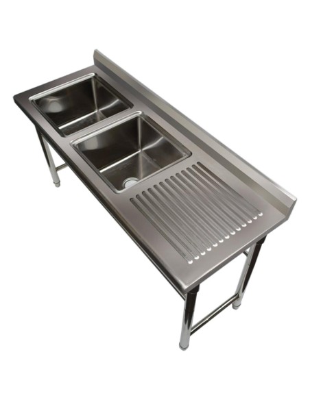 Commercial Sink Stainless steel 1700x600x900mm 2 bowls left Splashback | DA-ST245BL