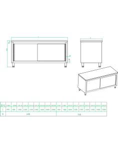Commercial Worktop Floor Cupboard Sliding doors Stainless steel Width 1500mm Depth 600mm | Stalwart DA-THASR156 2