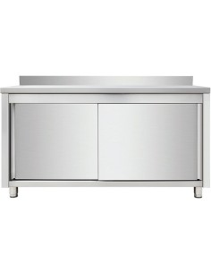 Commercial Worktop Floor Cupboard Sliding doors Stainless steel Width 1000mm Depth 600mm Upstand | Stalwart DA-THASR106A