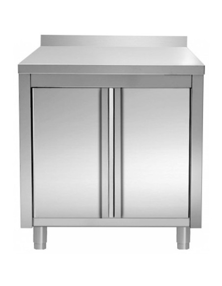 Commercial Worktop Floor Cupboard Hinged doors Stainless steel Width 800mm Depth 700mm Upstand | Stalwart VTC87SLB