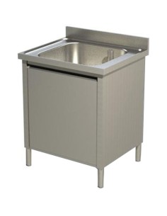 Commercial Sink with Cupboard Stainless steel 1 bowl Splashback Width 600mm Depth 700mm | Stalwart DA-THSSR67BM1