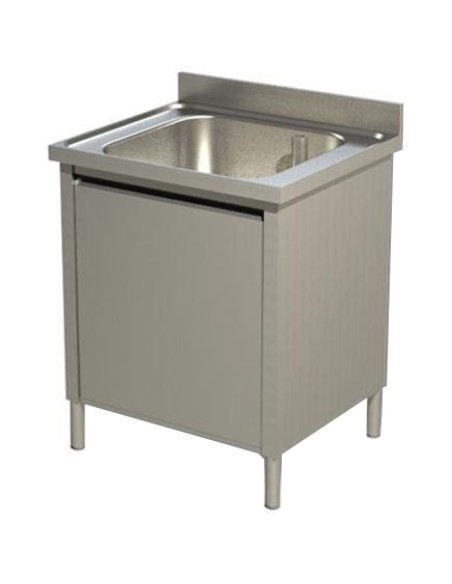 Commercial Sink with Cupboard Stainless steel 1 bowl Splashback Width 600mm Depth 700mm | Stalwart DA-THSSR67BM1