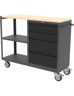 Professional Mobile Grey and Black Tool Cabinet with 4 Drawers and 2 Shelves Wooden Worktop 1480x500x1000mm | Stalwart DA-TC097 2