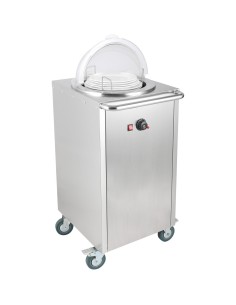Heated Plate dispenser trolley Stainless steel 12''/300mm 50 plates with Rolltop Cover | Stalwart DA-TDDS1C