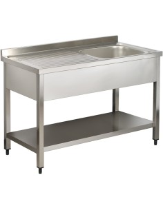 Commercial Sink Stainless steel 1 bowl Right Bottom shelf Splashback 1400mm Depth 700mm | Stalwart DA-VS147RBS