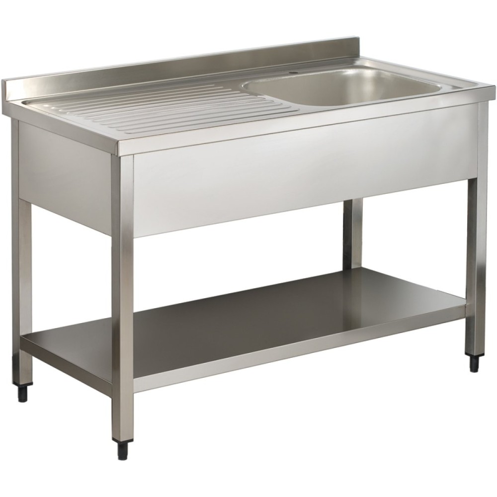 Commercial Sink Stainless steel 1 bowl Right Bottom shelf Splashback 1400mm Depth 700mm | Stalwart DA-VS147RBS