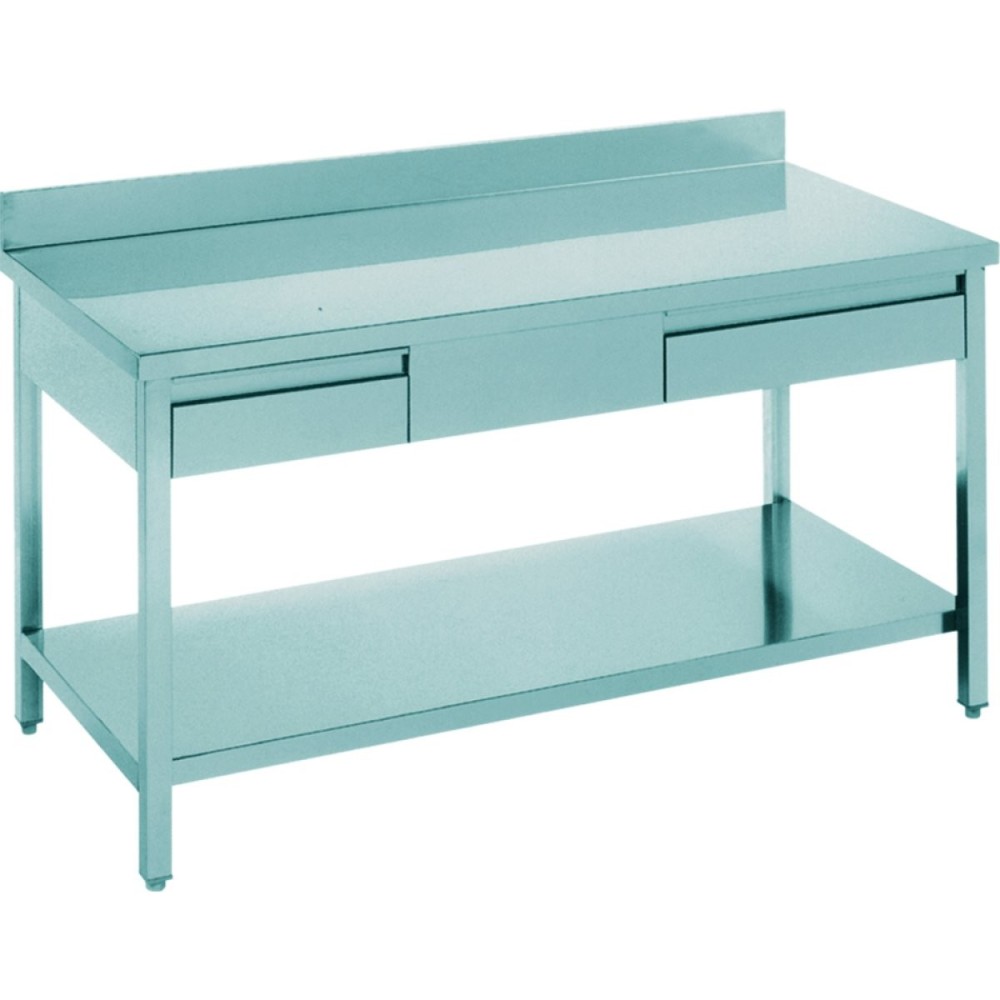 Professional Work table 2 drawers Stainless steel Bottom shelf Upstand 1200x700x900mm | Stalwart DA-THATS127A2D