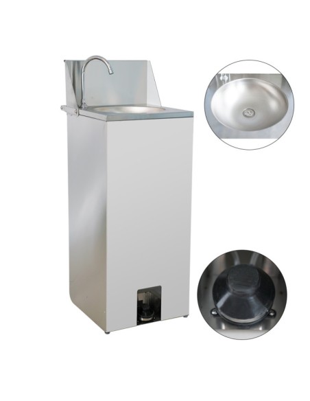 Foot Operated Mobile Wash Basin with Backsplash Paper Towel Dispenser & Castors Stainless Steel | DA-WHF278