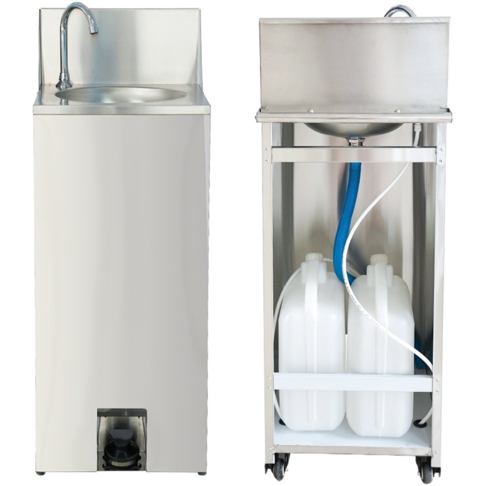 Foot Operated Mobile Wash Basin with Backsplash Paper Towel Dispenser & Castors Stainless Steel | DA-WHF278