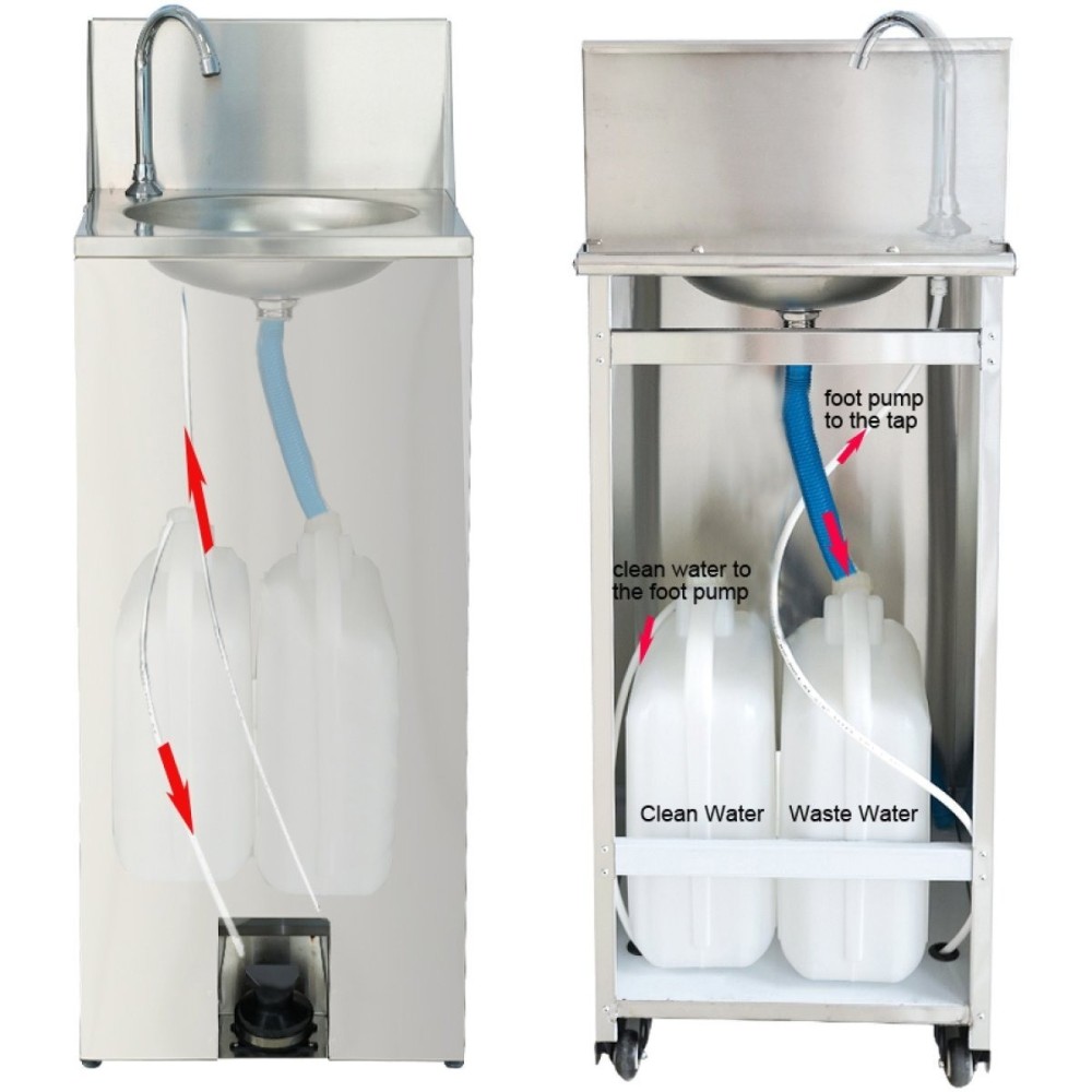 Foot Operated Mobile Wash Basin with Backsplash Paper Towel Dispenser & Castors Stainless Steel | DA-WHF278
