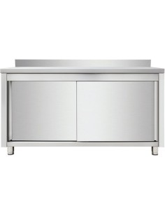 Commercial Worktop Floor Cupboard Sliding doors Stainless steel Width 1400mm Depth 600mm Upstand | DA-THASR146A