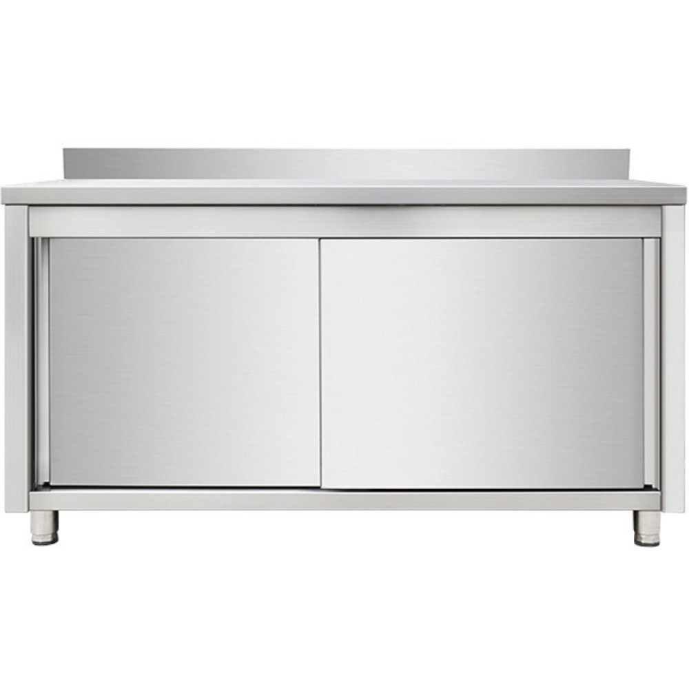Commercial Worktop Floor Cupboard Sliding doors Stainless steel 1000x700x850mm Upstand | Stalwart DA-VTC107SLB