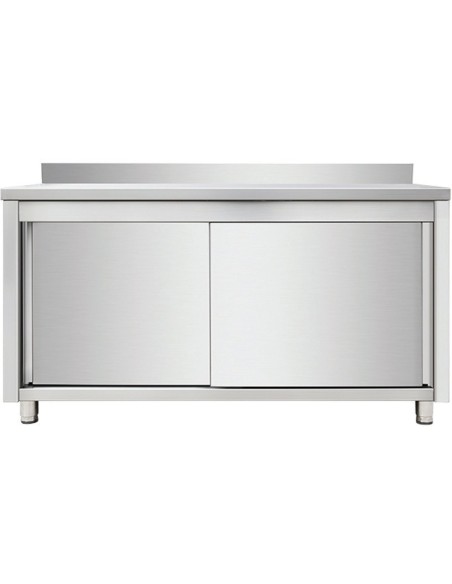Commercial Worktop Floor Cupboard Sliding doors Stainless steel 1000x700x850mm Upstand | Stalwart DA-VTC107SLB
