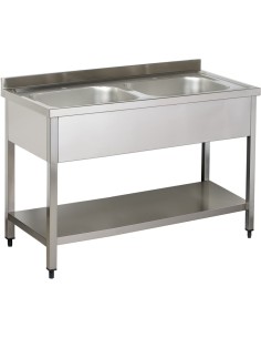 Commercial Sink Stainless steel 2 bowls Bottom shelf Splashback 1200mm Depth 600mm | Stalwart DA-THSTR126BM2