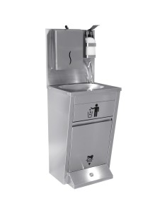 Handwash Station with Waste basket & Napkin dispenser & Soap dispenser holder Foot operated Stainless steel Height 1350mm 