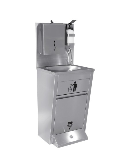 Handwash Station with Waste basket & Napkin dispenser & Soap dispenser holder Foot operated Stainless steel Height 1350mm 