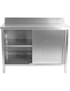 Commercial Worktop Floor Cupboard Width 1000mm with Sliding doors Stainless steel Depth 600mm Upstand | DA-VTC106SLB 2