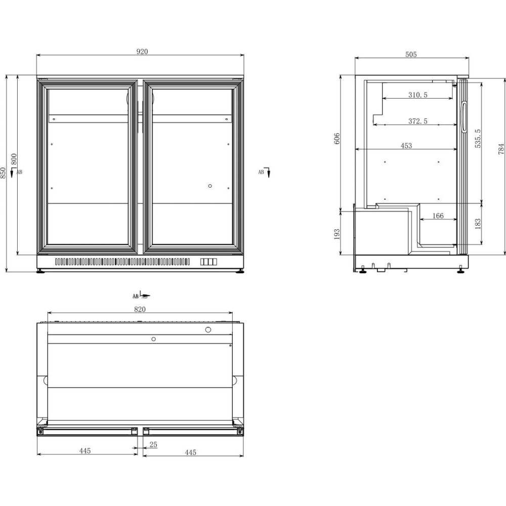 Back bar cooler 2 hinged doors 220 litres Black, height 850mm