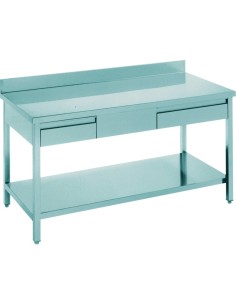 Professional Work table 2 drawers Stainless steel Bottom shelf Upstand 2000x600x900mm | Stalwart DA-THATS206A2D