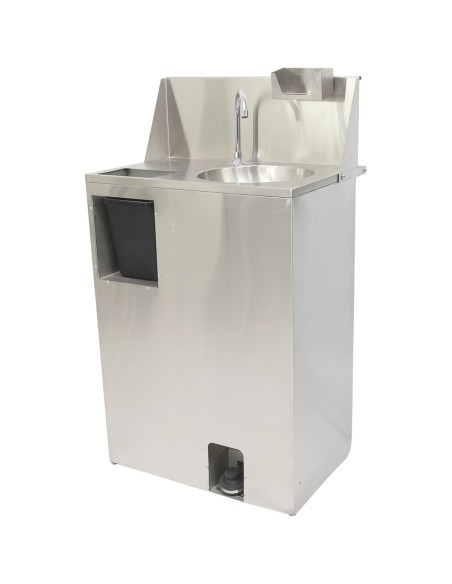 Foot Operated Mobile Wash Basin with Backsplash Paper Towel Dispenser & Castors Stainless Steel