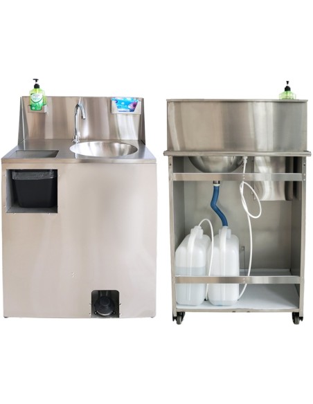 Foot Operated Mobile Wash Basin with Backsplash Paper Towel Dispenser & Castors Stainless Steel
