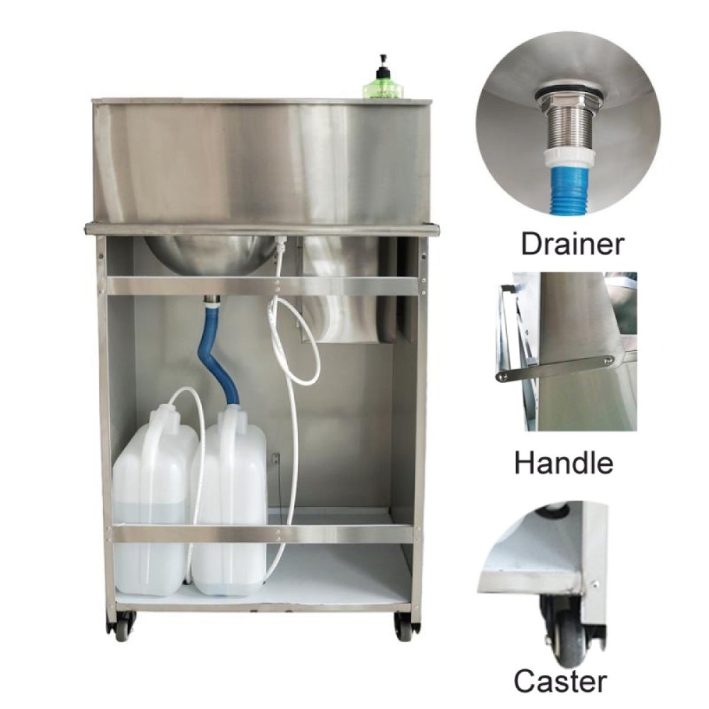 Foot Operated Mobile Wash Basin with Backsplash Paper Towel Dispenser & Castors Stainless Steel