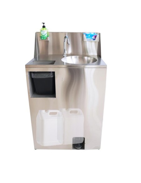 Foot Operated Mobile Wash Basin with Backsplash Paper Towel Dispenser & Castors Stainless Steel
