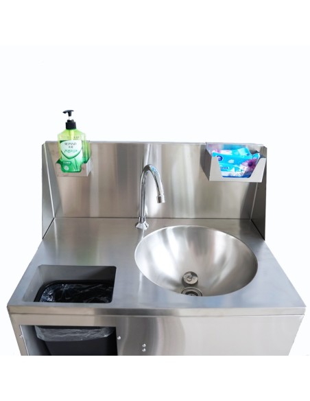 Foot Operated Mobile Wash Basin with Backsplash Paper Towel Dispenser & Castors Stainless Steel
