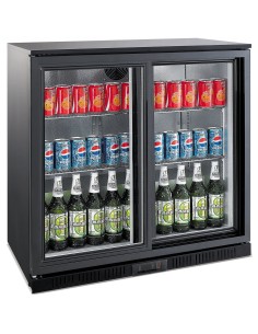 Back Bar Cooler 2 sliding doors 220 litres Black Undercounter Bottle Fridge | BC02PS